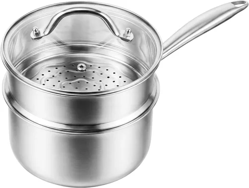 Miniatura 8 de Ohtomber Cacerola de Acero Inoxidable - Vaporera Tri-Ply de 1.5 Cuartos para Cocinar, Olla Pequeña de Cocción con Canasta Vaporera, Cacerola