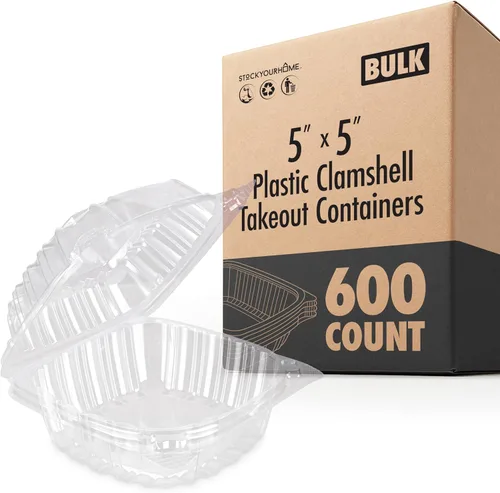 Miniatura 11 de Stock Your Home - Envase de plástico para llevar alimentos y postres, 50 unidades de 5 x 5 pulgadas, envases de plástico con bisagras, desechables