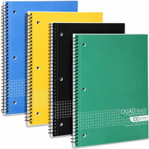 Cuaderno de espiral de papel cuadriculado, cuaderno de papel cuadriculado, cuadrícula cuadriculada, páginas perforadas, 10.5 x 8 pulgadas, 1 sujeto