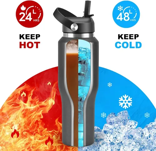 Miniatura 3 de SENDESTAR Botella de agua de acero inoxidable de 40 onzas (fría durante 48 horas, caliente durante 24 horas), botella aislada al vacío de doble Negro
