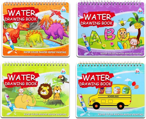 4 paquetes de libros de dibujo con agua, libros de colorear y garabatear con agua, libros de actividades reutilizables con revelación de agua para