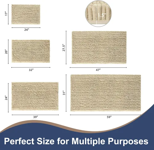 Miniatura 2 de FLOLEOPA Alfombras de Baño de Microfibra de Felpa Suave, Alfombras de Baño Absorbentes Antideslizantes Lavables a Máquina, Tapetes de Baño para Beige