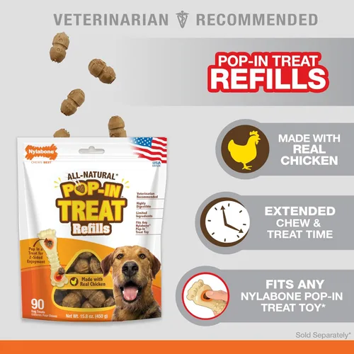 Miniatura 2 de Nylabone Juguete masticable de recambio Pop-In Treat, golosinas naturales para perros para dispensar golosinas, sabor a pollo, 30