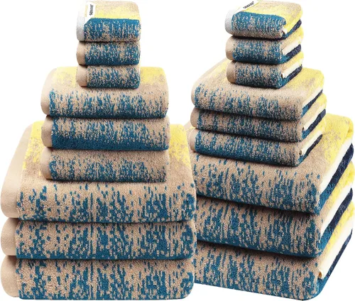 Miniatura 19 de SEMAXE - Juego de toallas de baño amarillas, 2 toallas de baño de lujo, 2 toallas de mano, 4 toallas faciales 100% algodón con bucles para colgar
