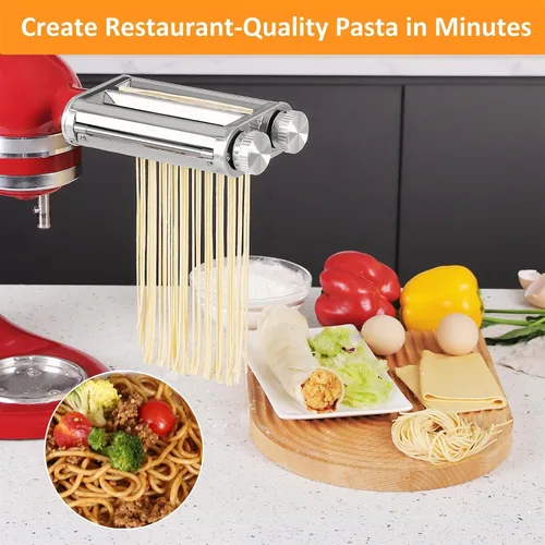 Miniatura 4 de FavorKit Accesorio para hacer pasta para batidoras de pie KitchenAid, juego resistente 3 en 1 incluido rodillo de hojas de pasta, accesorios