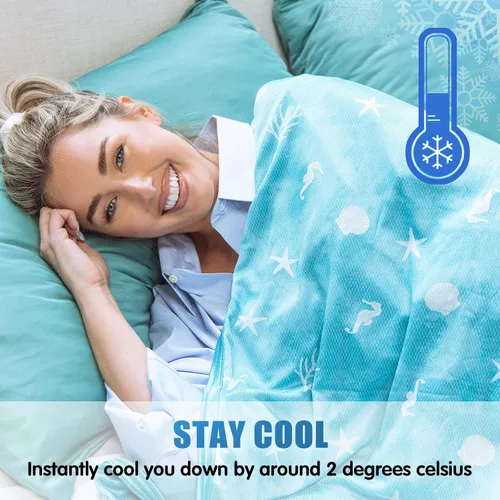 Miniatura 3 de Ailemei Direct Manta refrescante con efecto frío de doble cara, ligera y transpirable, manta de cama con temática costera de verano, transfiere