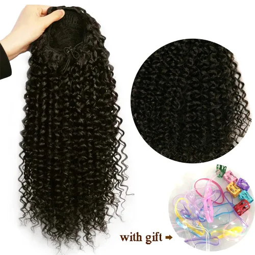 Miniatura 3 de Cola de caballo con cordón para mujeres negras, rizado de 16 pulgadas, extensiones de cola de caballo negro natural (1b)