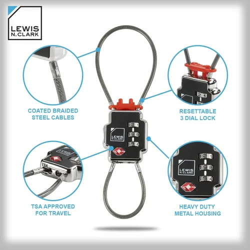 Miniatura 3 de Cerradura de seguridad triple Lewis N Clark, Negro -, Compacto