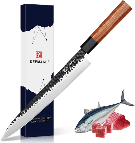 KEEMMAKE - Cuchillo de sushi japonés de 10 pulgadas, cuchillo Yanagiba de acero inoxidable 440C, cuchillos de chef de cocina con mango de palisandro