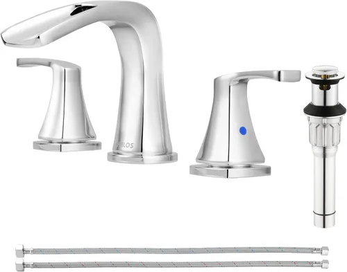 Miniatura 11 de PARLOS Grifo de lavabo de baño generalizado en cascada, 2 manijas con drenaje desplegable de metal y líneas de suministro de grifos cUPC, oro Oil
