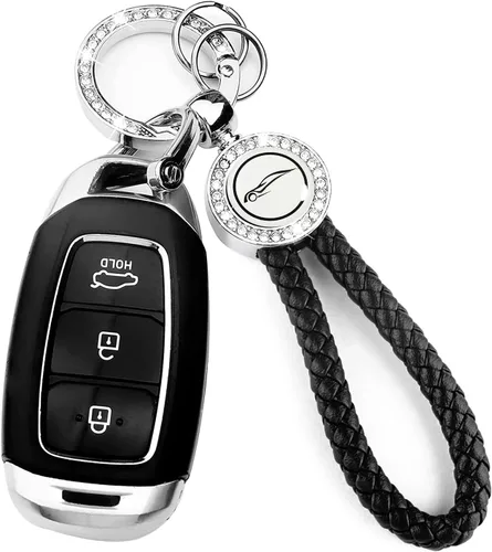 Bling - Llavero de cuero de metal para automóvil, soporte universal de cuero con anillo en D giratorio de 360 grados y destornillador (negro)