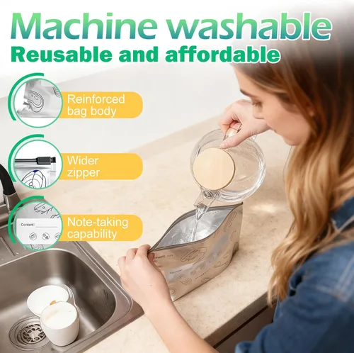 Miniatura 6 de 90 bolsas de almacenamiento reutilizables de papel de aluminio sellables, bolsas con cremallera al vacío mejoradas para alimentos, bolsas sellables