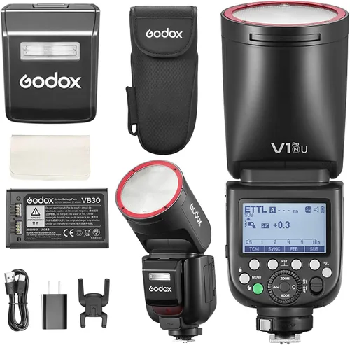 Miniatura 13 de Godox V1Pro-C versión USA Flash para Canon, V1Pro-CU Flash de cámara Speedlite con subflash desmontable, batería de carga USB-C, luz de modelado