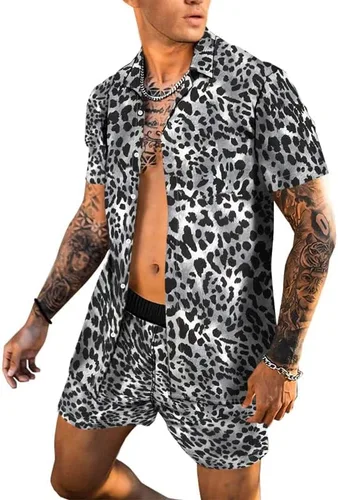 Miniatura 3 de Conjunto de camisas cortas de traje de playa YAOGRO para hombre 2 piezas a juego con estampado floral hawaiano