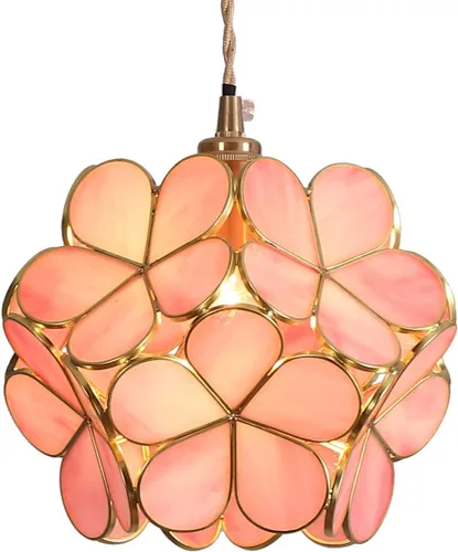 Miniatura 42 de Bieye L10749 - Lámpara colgante de techo de vidrio manchado estilo Tiffany con pantalla de 8 pulgadas de ancho (naranja, 8" flor de cerezo)
