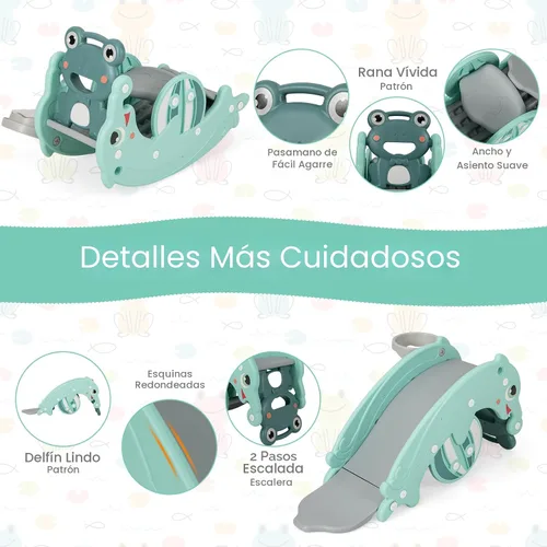 Miniatura 9 de Costzon - Juego de tobogán para niños pequeños de 5 en 1, juguete con columpio, tobogán para niños con taburete desmontable, aro de baloncesto