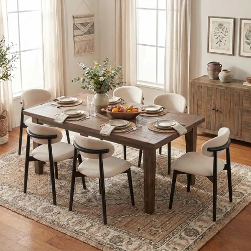 Miniatura 8 de Juego de 2 Sillas de Comedor de Madera Modernas Tapizadas en Tela, Sillas de Cocina de Mediados de Siglo Moderno, Sillas de Comedor de Granja