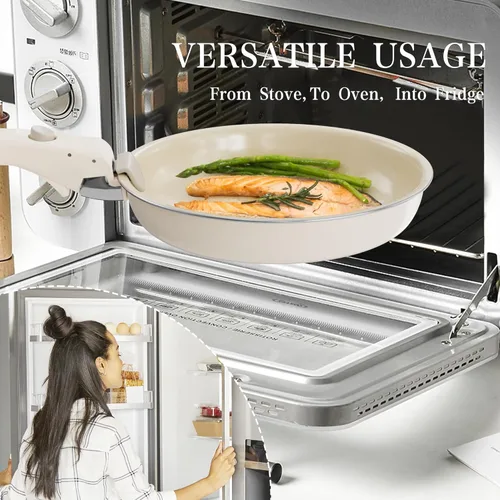 Miniatura 5 de Juego de utensilios de cocina de cerámica – Juegos de utensilios de cocina con mango desmontable ollas y sartenes con asas extraíbles, sartenes
