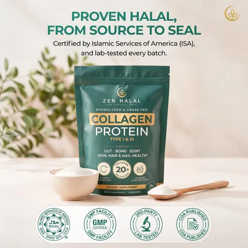 Miniatura 2 de Polvo de colágeno con vitamina C y probiótico (18g de proteína) Péptidos de colágeno halal puro de pasto para mujeres - Sin sabor e hidrolizado