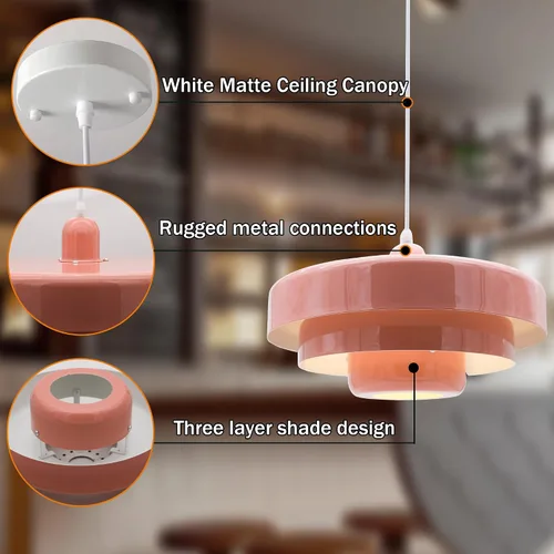 Miniatura 7 de Lámpara Colgante Rosa de Mediados de Siglo, Lámpara Colgante Nórdica, Accesorio de Iluminación Colgante, Luz de Techo Colgante con Diseño