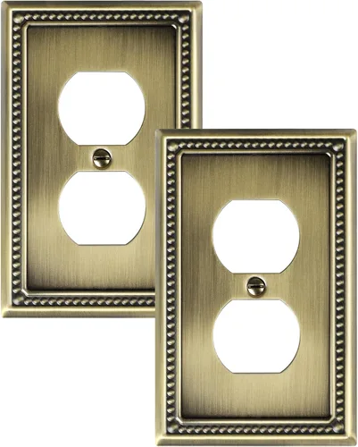 Miniatura 23 de Paquete de 2 placas de triple interruptor de luz de palanca, cubiertas decorativas de perlas, placa de pared de metal de 3 segmentos de latón Latón