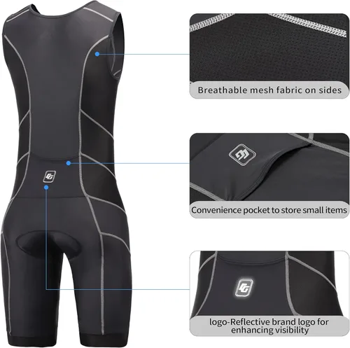 Miniatura 5 de Triathlon Suits Mens One-Piece Sleeveless Trisuits Skin Wet Suit for Running Cycling Swimming