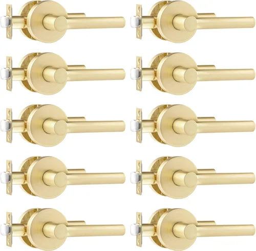 Miniatura 13 de Leydebong Paquete de 1 manija de puerta de entrada resistente dorada (para oficina y puerta delantera) reversible para lado derecho e izquierdo