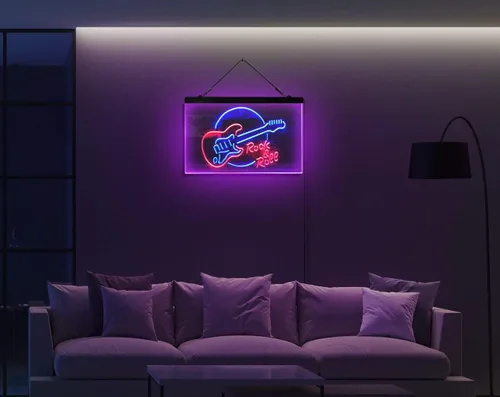 Miniatura 5 de ADVPRO Rock & Roll - Letrero de neón LED de doble color, banda de guitarra eléctrica, color azul y rojo, 12 x 8.5 pulgadas, st6s32-i2303-br