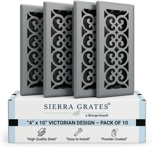 Miniatura 34 de Registro victoriano de piso de 4 x 10 pulgadas en acabado gris granito - Cubiertas de ventilación para piso del hogar - Cubiertas decorativas