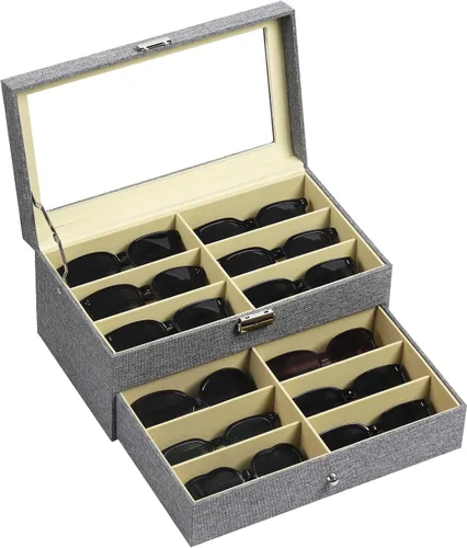 Miniatura 8 de AUTOARK AW-023 - Organizador de cuero para guardar lentes de sol, 12 piezas, color negro, AW-023