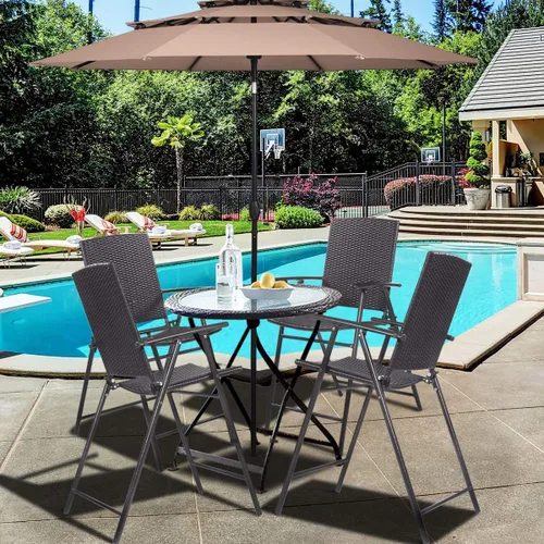 Miniatura 7 de S AFSTAR Juego de 4 sillas plegables de mimbre, sillas altas portátiles de ratán para patio, balcón, patio trasero, silla de patio plegable