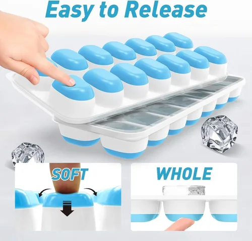 Miniatura 6 de ChefAide Bandeja para cubitos de hielo con tapa, 4 paquetes de 56 cubos, bandejas apilables duraderas para cubitos de hielo para congelador