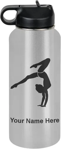 Miniatura 76 de LaserGram Botella de agua personalizada, soporte de mano de gimnasta, acero inoxidable de doble pared aislada al vacío con popote superior, regalo