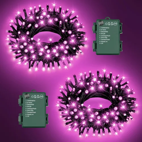 Miniatura 15 de Luces de Cadena de Halloween Total 100LED Operadas por Batería Exteriores 8 Modos con Temporizador 16.4Pies*2, 50LED*2 Luces de Hadas Impermeables