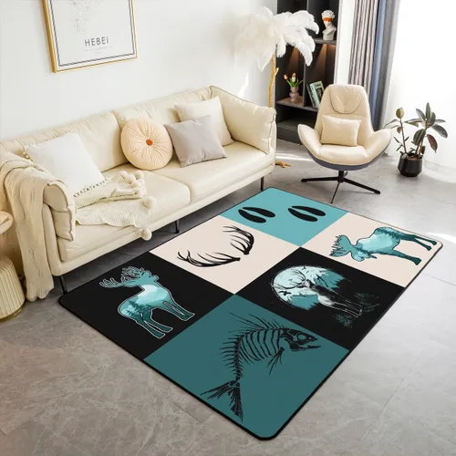 Miniatura 14 de Castle Fairy Alfombra antideslizante para sala de estar, diseño de ciervos salvajes, pinos de la selva, alfombra antideslizante para sala de estar
