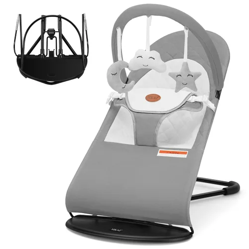 Miniatura 8 de HKAI Baby Bouncer, asiento portátil para bebés de 0 a 18 meses, telas 100% algodón, 3 modos de uso con opciones de balancín y estacionarias, silla