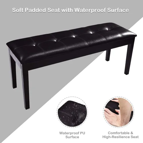Miniatura 4 de Asiento de comedor tapizado con piel sintética, banco otomano con botones y patas de madera de goma, banco de extremo de cama para dormitorio, banco