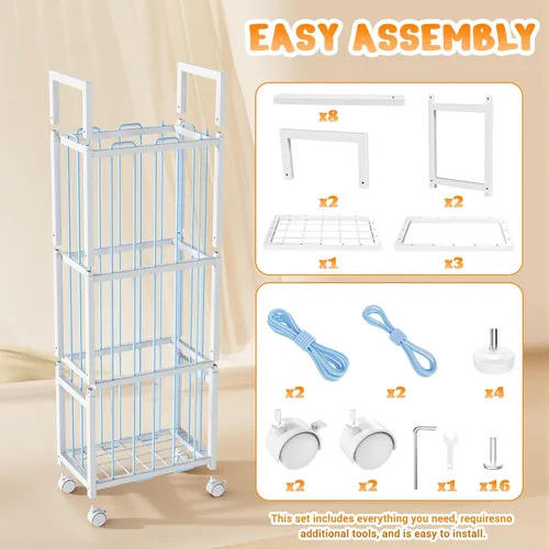 Miniatura 9 de Almacenamiento de animales de peluche, soporte de metal para animales de peluche con ruedas y cordones elásticos, organizador de juguetes