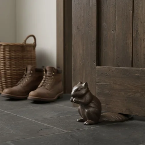 Miniatura 7 de Comfy Hour Tope de puerta de ardilla de hierro fundido resistente, tope decorativo de puerta de animal rústico para parte inferior de la puerta