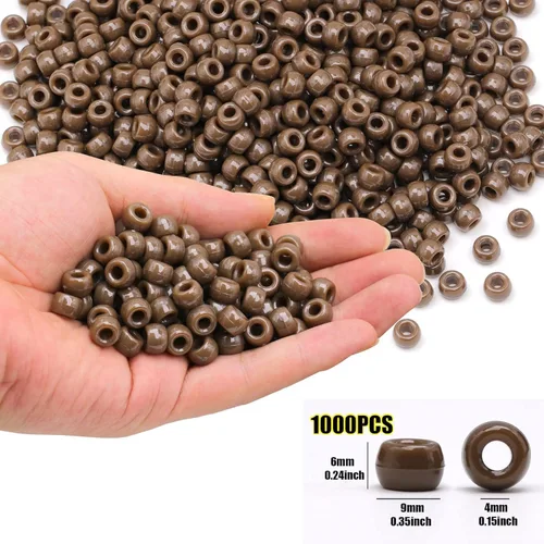 Miniatura 2 de 1000 Cuentas de Poni para Pulsera de 9mm Cuentas de Barril de Plástico Marrón para Collar, Cuentas de Cabello para Trenzas, Llavero, Fabricación