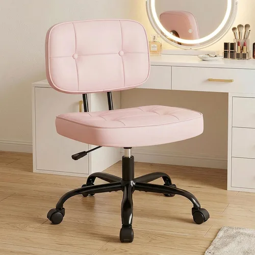 DUMOS Silla de escritorio de oficina en casa, silla ergonómica de piel sintética sin brazos, con cómodo soporte lumbar y altura ajustable, tocador,