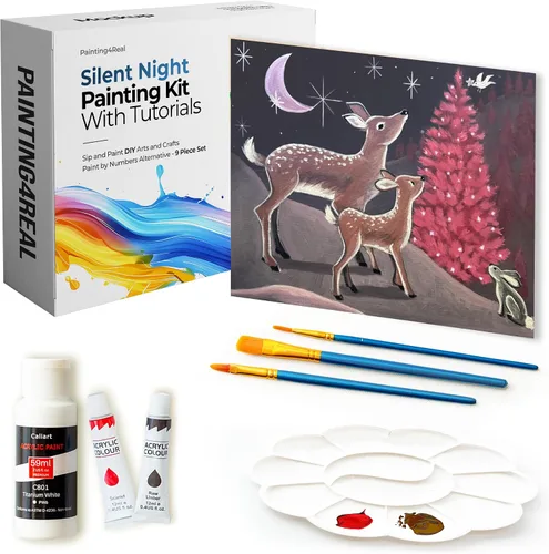 Miniatura 14 de Kit de Pintura DIY Painting4Real para Adultos – Aprende a Pintar Bosques Navideños con Tutoriales en Vídeo – Juego de Pintura Acrílica de 9 Piezas