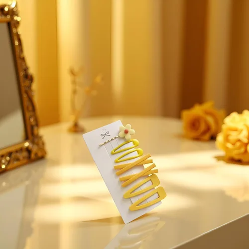 Miniatura 3 de 7 piezas de horquilla de horquilla de flores dulces amarillas para mujer, niña, horquilla para el pelo, decoración de elegantes regalos dorados