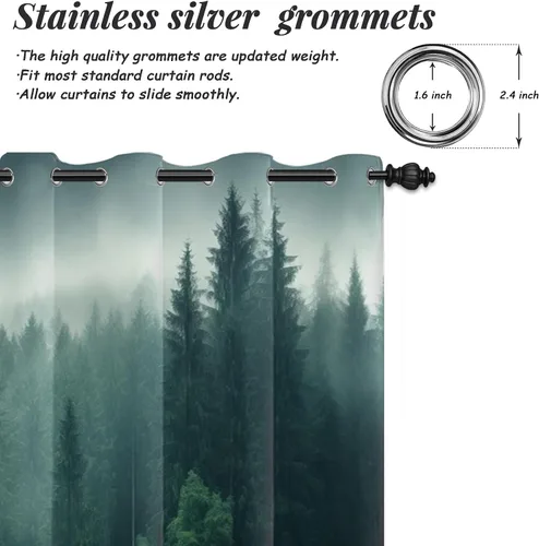 Miniatura 52 de AWERT Cortinas opacas para dormitorio, árbol negro con niebla, naturaleza, amanecer, bosque, 2 paneles para sala de estar, bloqueo de calor, 21 x 45