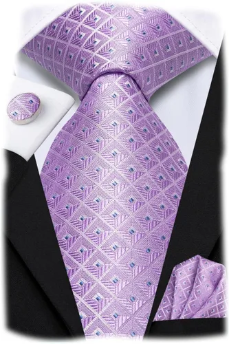 Miniatura 83 de Hi-Tie Corbata clásica de cachemira para hombre con pañuelo y gemelos a cuadros