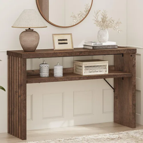Miniatura 13 de BON AUGURE Mesa consola con almacenamiento, mesa de entrada negra, mesas de sofá de madera detrás del sofá para sala de estar, mesas de entrada