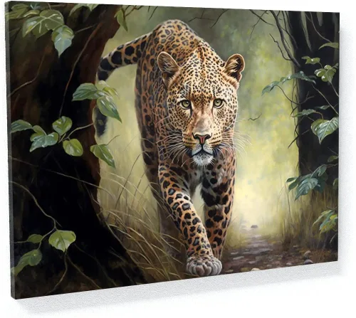 Miniatura 20 de Sense Canvas Arte en lienzo con retrato de leopardo verde 2 – Decoración del hogar para pared, póster grande 40 x 30 / 0.75 pulgadas