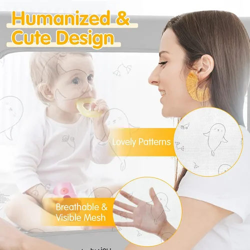 Miniatura 4 de BABY JOY Rieles de cama para niños pequeños, 70 pulgadas extra largas, protección de riel para niños de altura ajustable con doble bloqueo de Gris