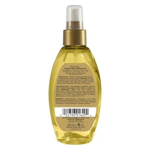 Miniatura 6 de OGX Aceite de Argán renovador de Marruecos en aerosol, aceite reparador ligero y seco, spray para el cuidado del cabello, bruma ligera para puntas