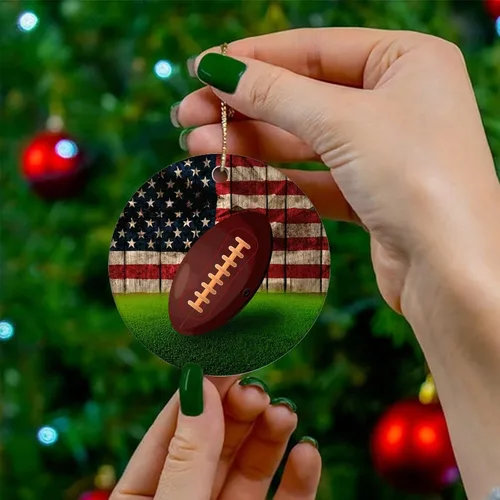 Miniatura 4 de Christmas Tree Ornaments Football USA Flag Christmas Ornament Keepsake Ornament Home Decor Patriotic Hanging Pendants Round Ceramic Xmas Ornaments